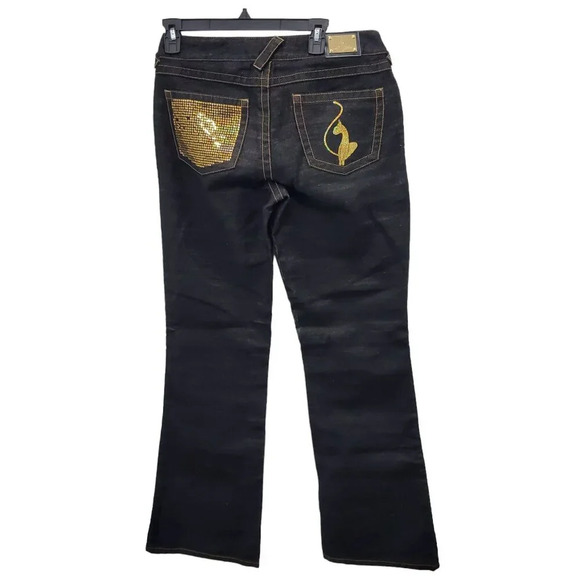 Baby Phat Junior's Y2K Black Gold Contrast Sequin Embellished Bootcut Jeans Sz 9 - Picture 10 of 10